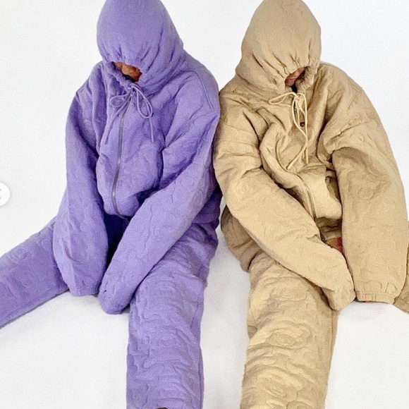 TEDDY FRESH Purple Cozy Quilted Teddy Bear Embroidered Sweatpants - Picture 2 of 8